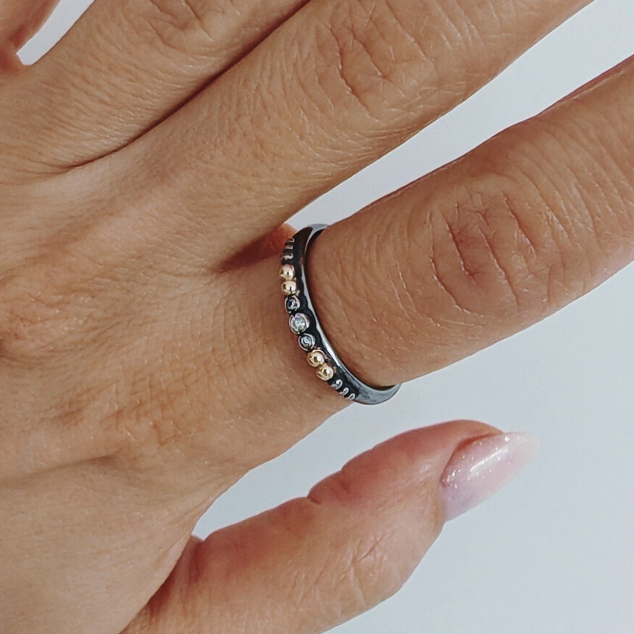 Inel geometric din argint 925 cu aur 9K si zirconii [3]