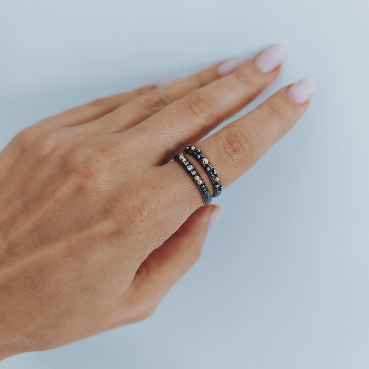 Inel geometric din argint 925 cu aur 9K si zirconii [6]