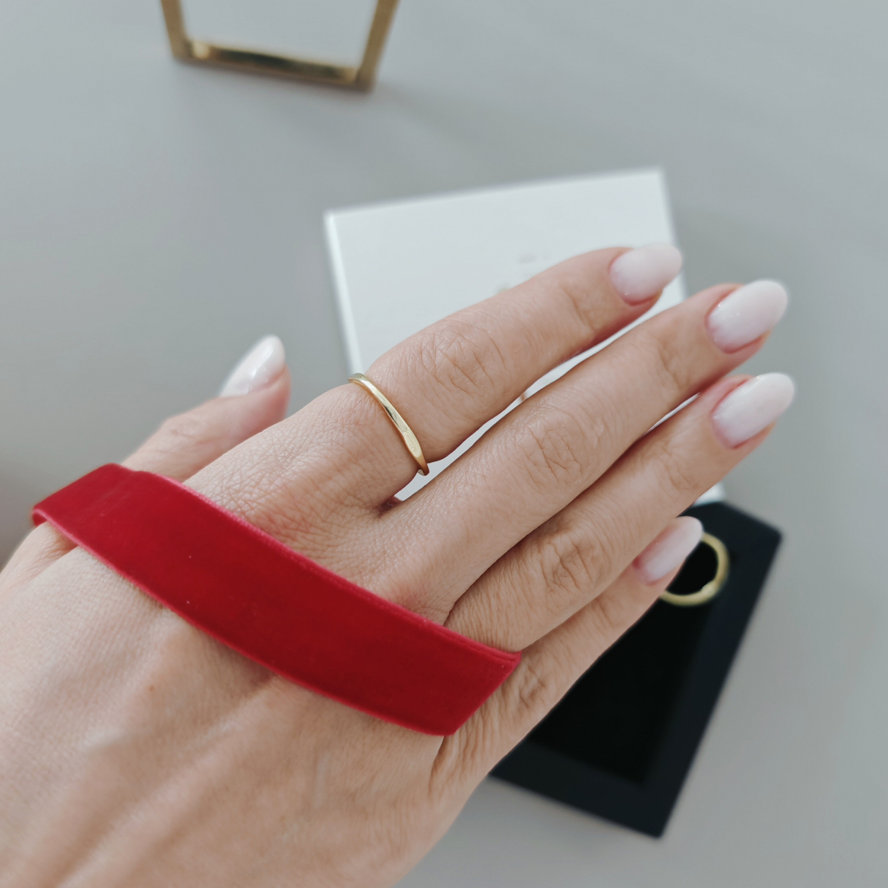 Inel geometric din argint placat cu aur, finisaj hammered [3]