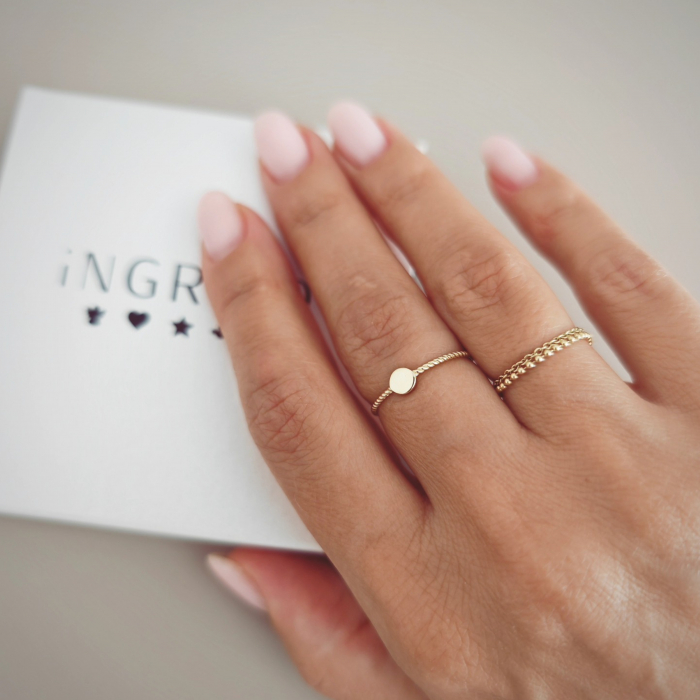 Inel impletit cu banut delicat din aur galben 14K [2]