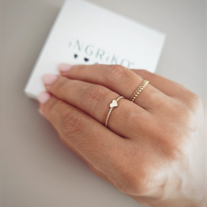Inel impletit cu inima din aur galben 14K – Minimalist [3]