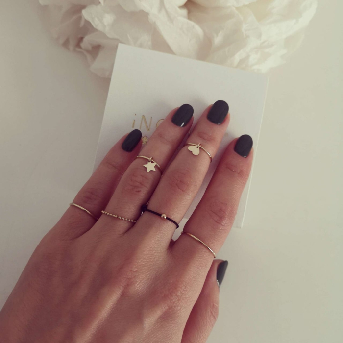 Inel snur negru cu biluta aur 14K [3]