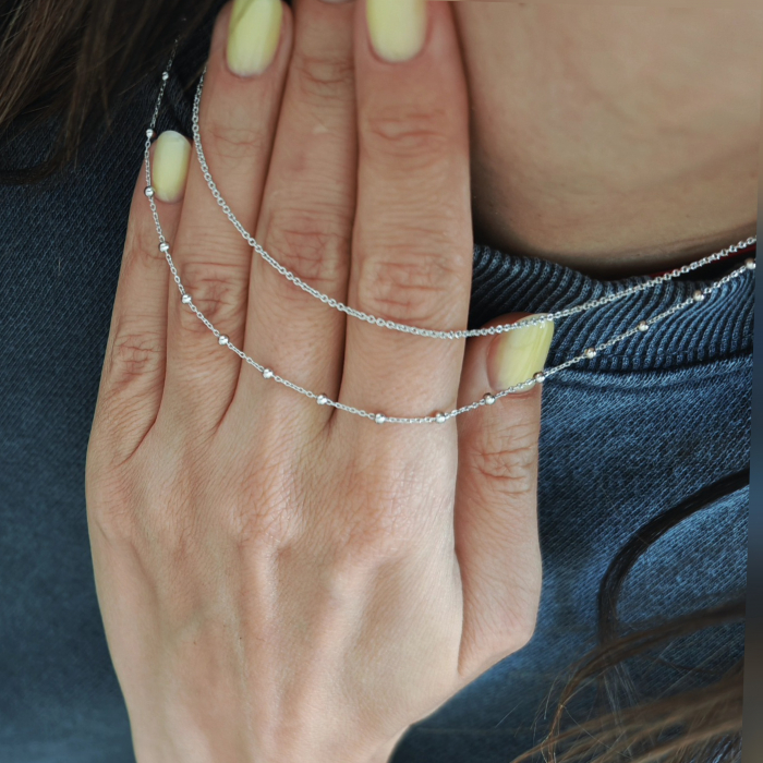 Lant dublu din argint 925 rodiat cu bilute si lantisor fin [4]