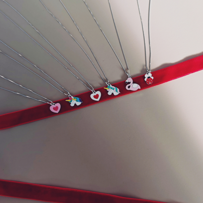 Lantisor argint cu inimioara roz pentru fetite [3]