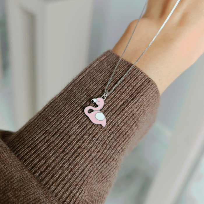 Lantisor copii argint 925 – pandantiv lebada roz, simbol al gingasiei [2]