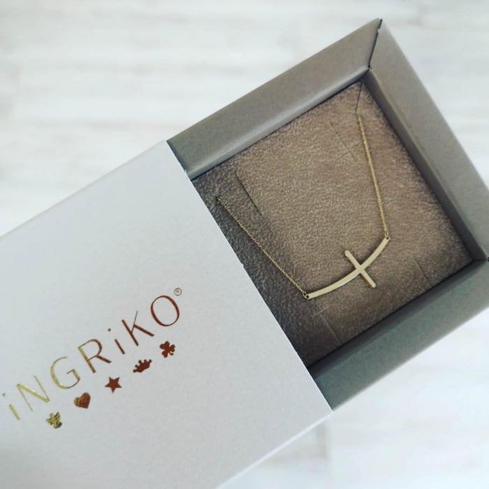 Lantisor minimalist cruciulita Aur galben 14K [6]