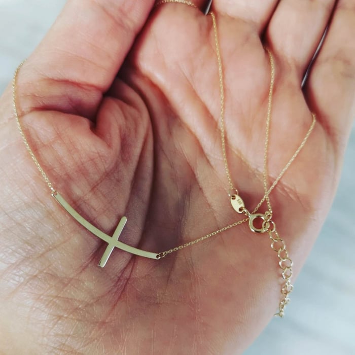 Lantisor minimalist cruciulita Aur galben 14K [4]