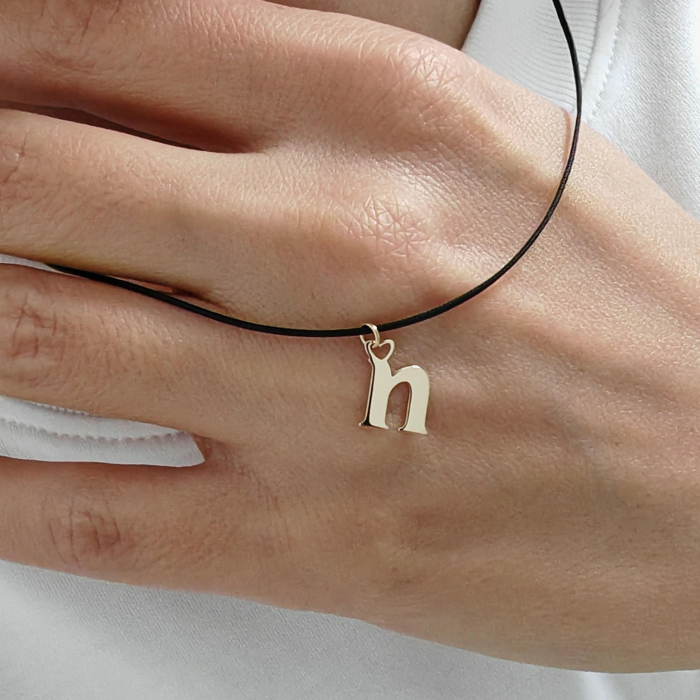 Pandantiv aur 14K litera n pe colier snur [3]