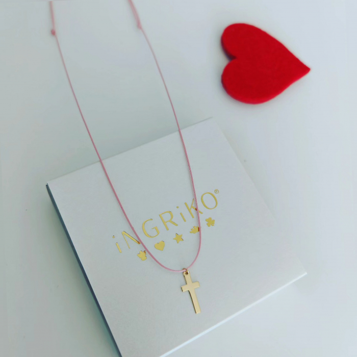 Pandantiv cruce aur galben 14K pe snur [3]