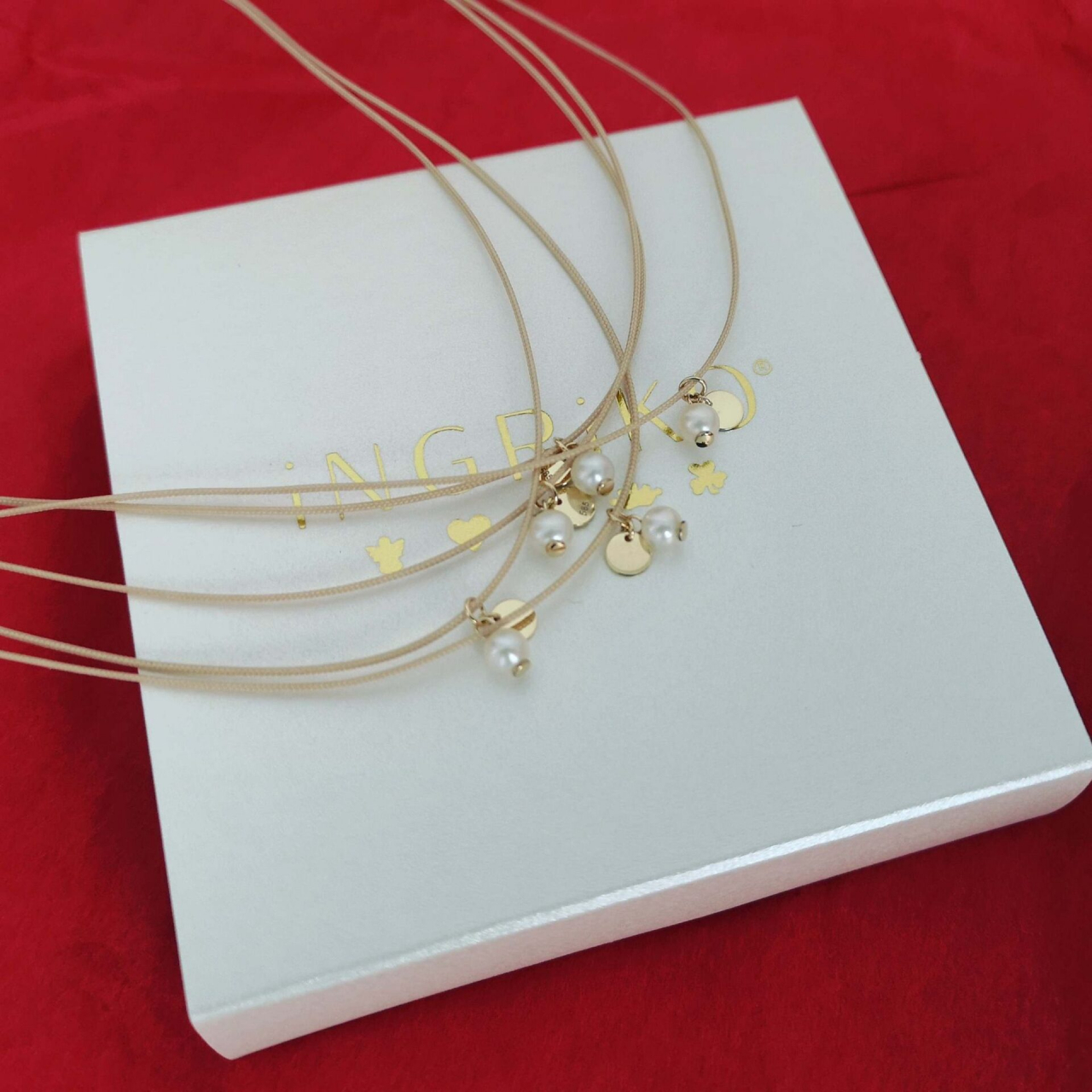 Colier snur reglabil cu perla si mini banut aur 14K [4]