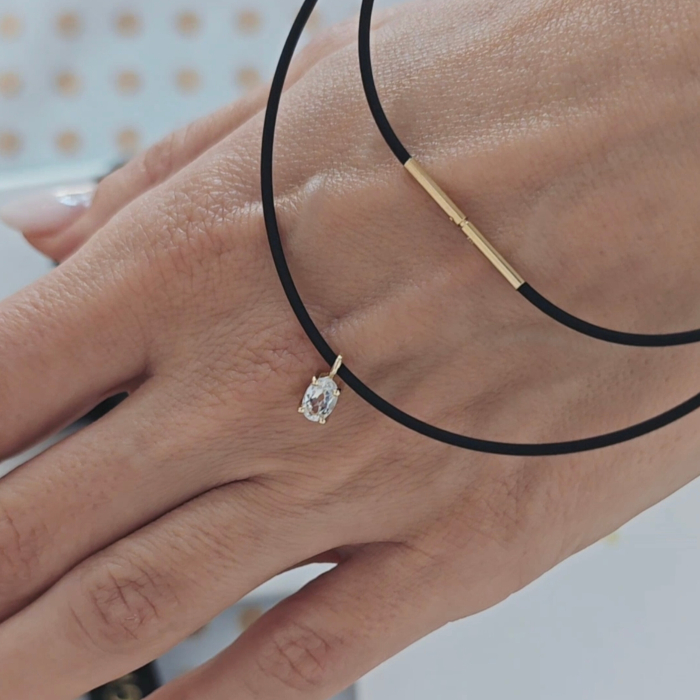 Pandantiv Topaz Alb Natural Oval din Aur Galben 14K pentru Lanț Semirigid Ingriko [4]