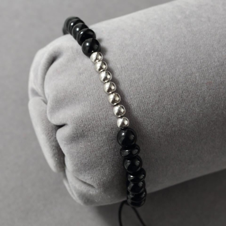 Bratari snur barbati - Bratara barbati din argint 925 rodiat cu pietre onix – accesoriu elegant