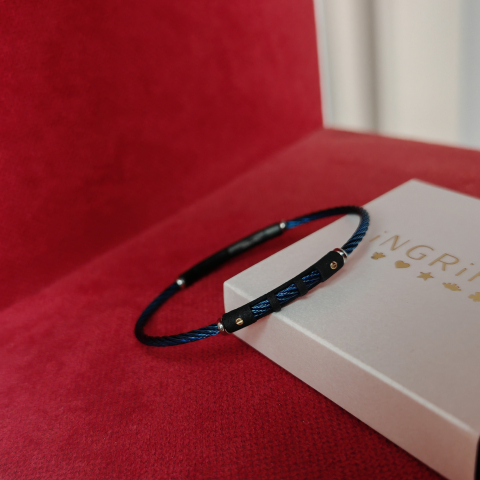 Bijuterii Personalizate - Bratara barbati din otel albastru cu elemente aur galben 18K