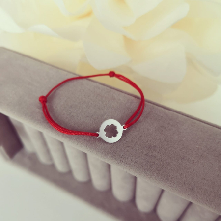 Bijuterii argint copii - Bratara copii cu snur reglabil si banut trifoi - Argint 925 rodiat