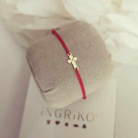 Bratara Cruciulita stilizata din Aur Galben 14K si Diamant natural pe snur reglabil [4]