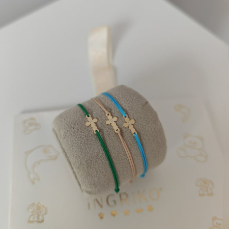 Bratara Cruciulita stilizata din Aur Galben 14K si Diamant natural pe snur reglabil [1]