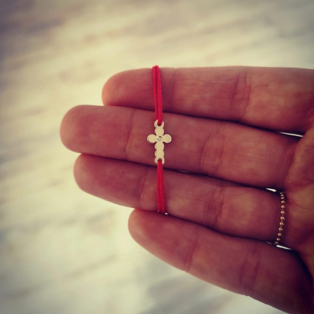 Bratara Cruciulita stilizata din Aur Galben 14K si Diamant natural pe snur reglabil [3]