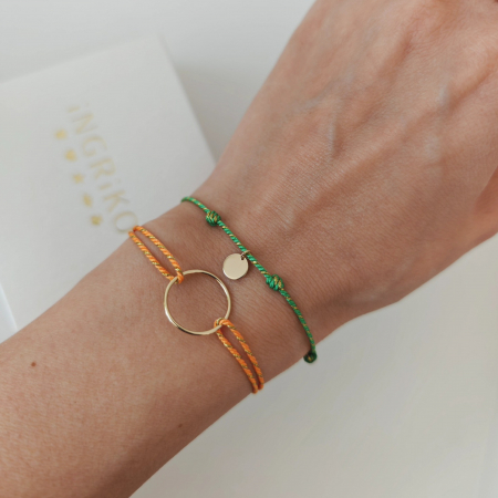 Bratara cu banut de aur 14K si snur verde auriu [3]