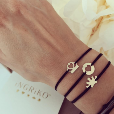 Bratara cu pandantiv coronita din aur galben 14k cu snur reglabil [2]