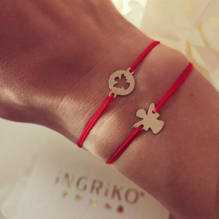 Bratara cu snur reglabil si banut ingeras din aur galben 14K [1]