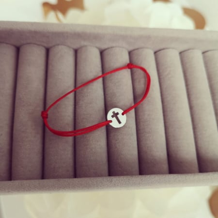 Bijuterii Personalizate - Bratara cu snur si cruciulita din argint 925 rodiat