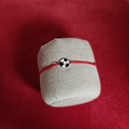 Bijuterii argint copii - Bratara fotbal cu snur si argint 925 cu email alb negru