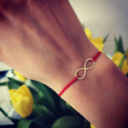 Bratara rosie cu aur - Bratara infinit aur galben 14K