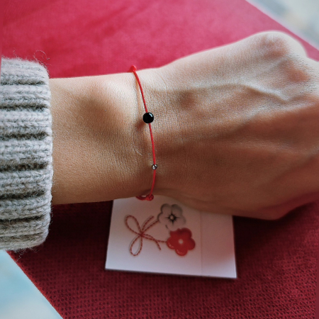Bijuterii Personalizate - Bratara Martisor argint - biluta 2mm si onix negru