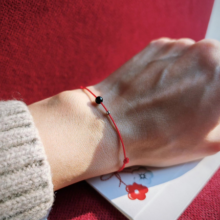 Bratara Martisor argint - biluta 2mm si onix negru [1]