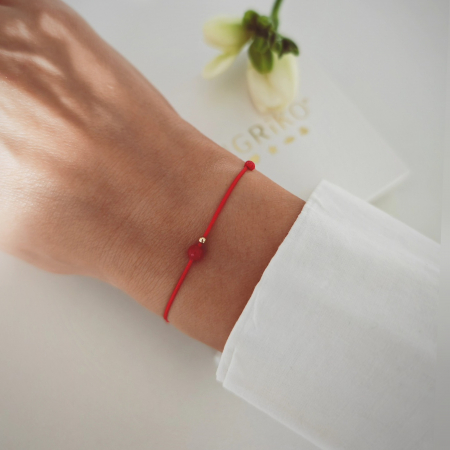 Bratara martisor cu biluta aur 14K si jad rosu [1]
