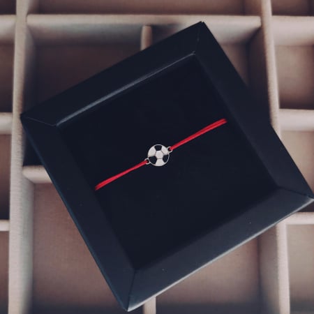 Bratari copii - Bratara minge de fotbal argint 925 cu email alb negru