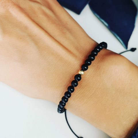 Bratari cu Bilute de Aur - Bratara onix si biluta aur 4mm