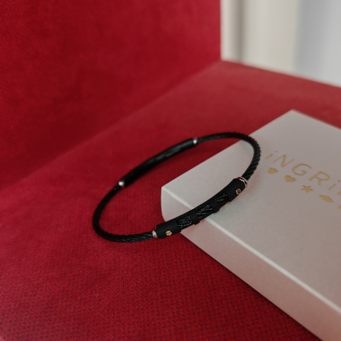 Bijuterii Personalizate - Bratara otel inoxidabil barbati – design modern negru cu accente aur 18K