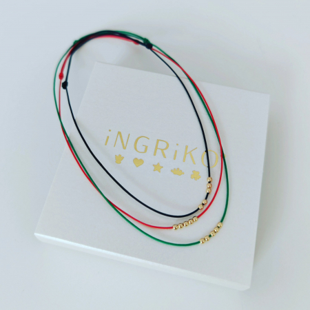 Bratara picior snur reglabil cu 5 bilute din aur 14K [2]