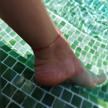 Bratara picior snur reglabil cu 5 bilute din aur 14K [3]