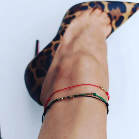 Bratara picior snur reglabil cu 5 bilute din aur 14K [1]