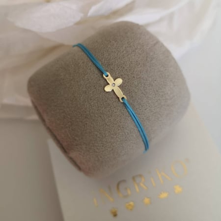 Bijuterii Personalizate - Bratara snur reglabil cu cruce simbolica din Aur Galben 14K si Diamant natural