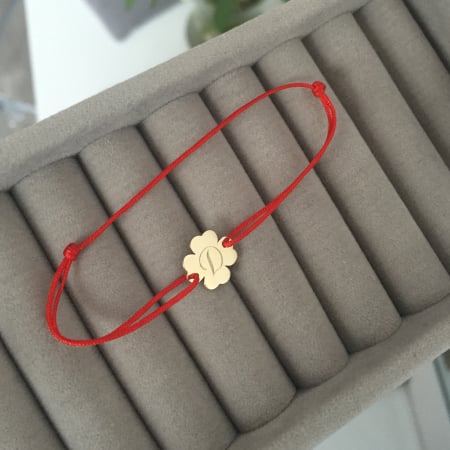 Bratari Dama - Bratara trifoi cu patru foi aur galben 14K - snur reglabil