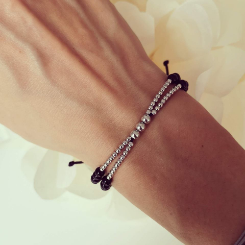 Bijuterii Personalizate - Bratara Trio Beads, Argint & Onix