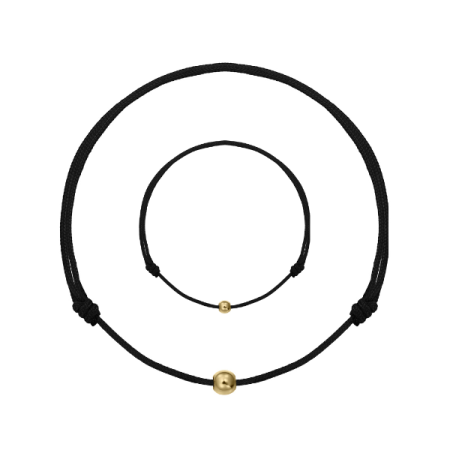 Bratari Cuplu - Bratari Cuplu Aur 14K - Set Snur Negru cu Biluta 2,5 mm