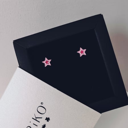 Cadouri de Craciun - Cercei copii argint 925 rodiat - stelute email roz