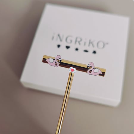 Cadouri de Craciun - Cercei copii Flamingo din argint 925 rodiat cu email roz