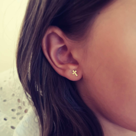 Cercei Aur - Cercei cruciulite copii, aur galben 14K