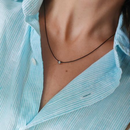 Lantisor Argint Femei - Choker cu snur reglabil si biluta din argint 925 rodiat, 5 mm