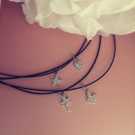 Colier cu snur reglabil si inima din aur alb 18K cu diamante [3]