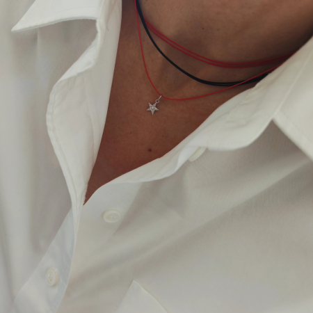 Choker aur - Colier cu snur reglabil si steluta din aur alb 18K cu diamante