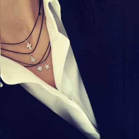 Colier cu snur reglabil si steluta din aur alb 18K cu diamante [4]