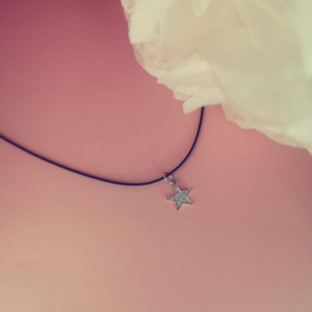 Colier cu snur reglabil si steluta din aur alb 18K cu diamante [2]