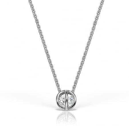 Lantisor aur subtire la baza gatului - Colier din aur alb 18k cu diamant natural de 0.08ct