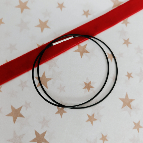 Lantisor Argint Femei - Colier silicon negru cu argint 925 42 cm